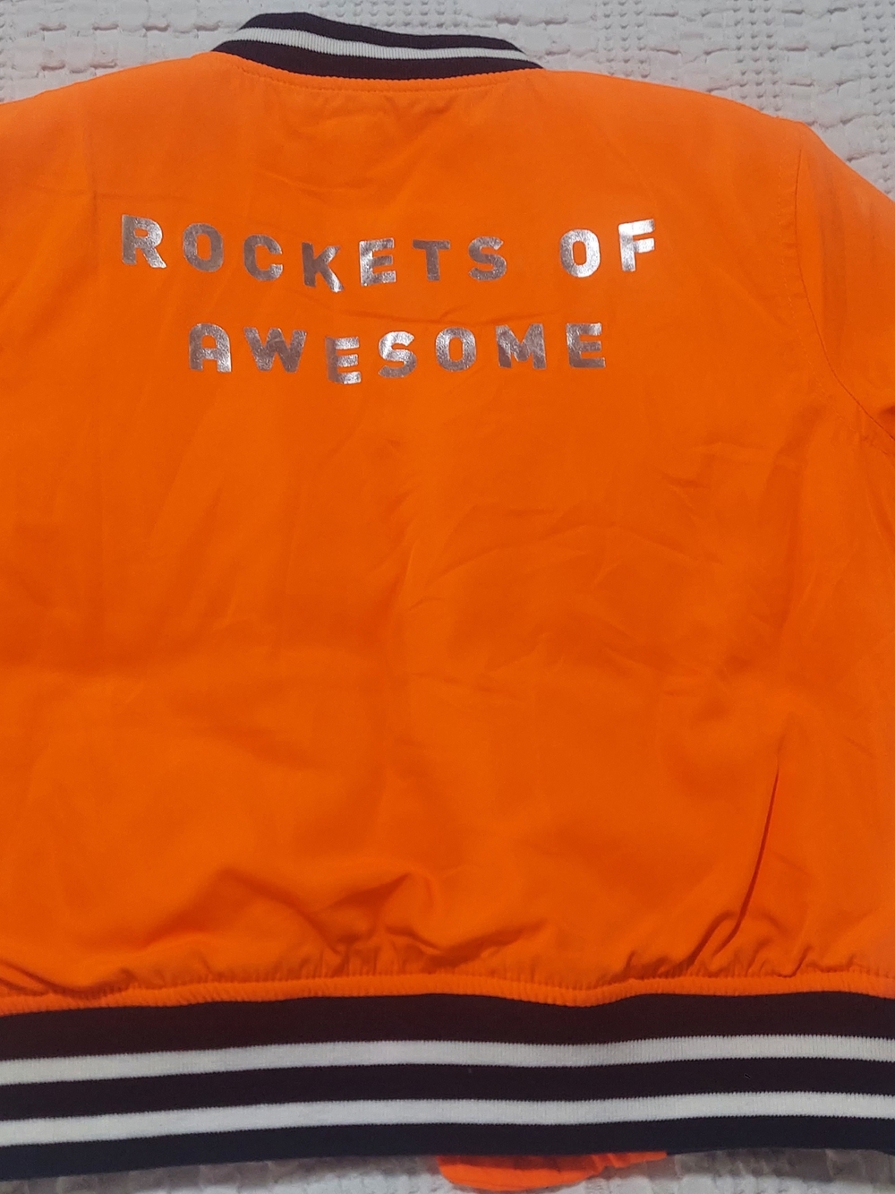 Kids' Orange Bomber Jacket with Striped Trim - Picture 4 of 7